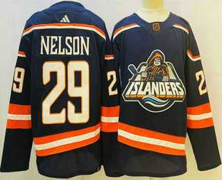 Mens New York Islanders #29 Brock Nelson Blue 2022 Reverse Retro Stitched Jersey->new york islanders->NHL Jersey